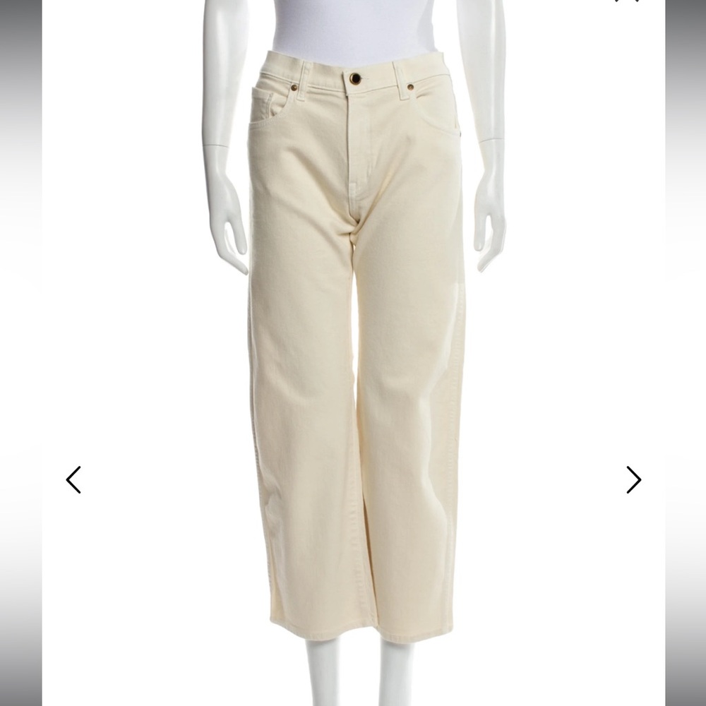 Khaite Cream Mid-Rise Cropped Cotton Jeans 27